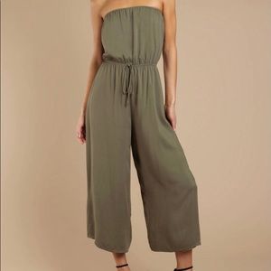 Tobi Sounds So Easy Strapless Olive Jumpsuit